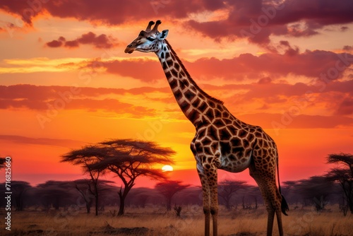 Majestic giraffe at sunset in the African savannah