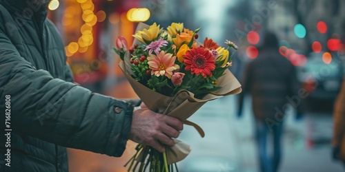 man giving a bouquet of flowers to a stranger on the street, random acts of kindness day