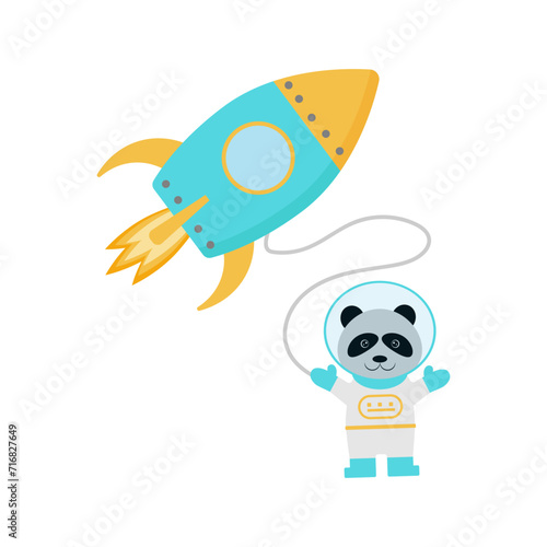 Obraz na płótnie Cute funny panda astronaut flying on a rocket. Space adventure w salonie