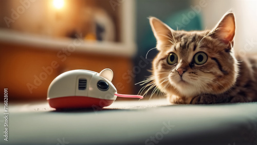 Giochi Divertenti- Gatto Carino dagli Occhi Grandi che Gioca con un Mouse a Casa photo