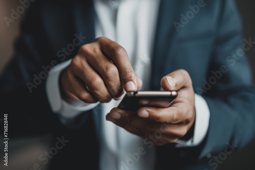 Macro view of a businessperson's finger scrolling on a smartphone