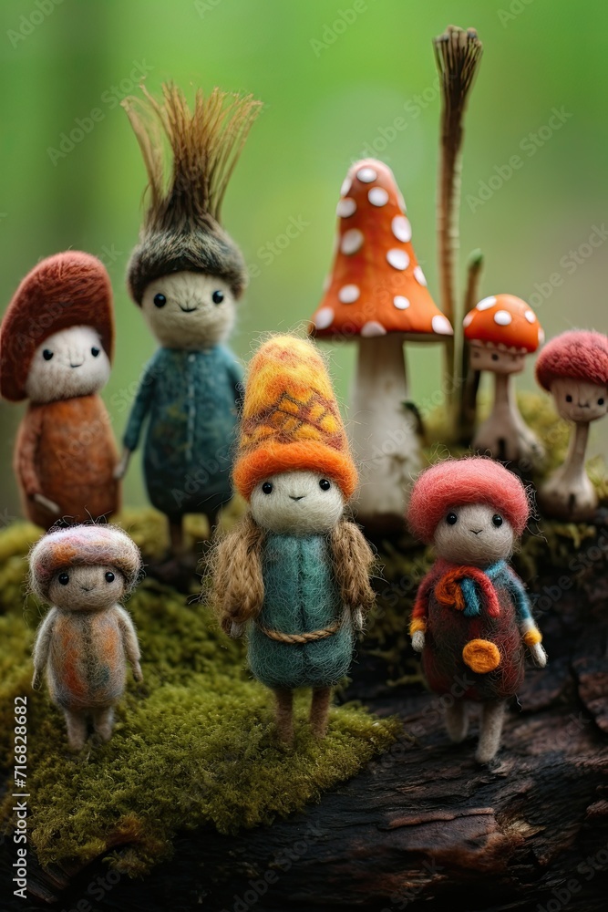 Handcrafted Felt Animal Figures with Mushrooms