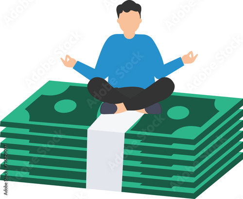 Financial guru or expert, behavioral finance mindfulness for wealth management, Money and investment advisor, Meditate and floating on big golden money dollar coin

