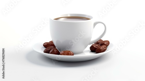 Cup of coffee with dates on a white background. 3d illustration