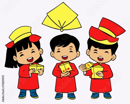 Happy China new year 2024, little children love to celebrate events
