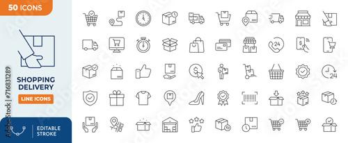 Shopping delivery Line Editable Icons set. Editable stroke. Vector illustration