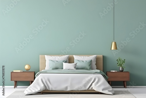 Bedroom in mint tones - modern interior design and furniture