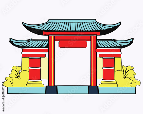 Happy China new year 2024, Red Chinese gate isolated simple background