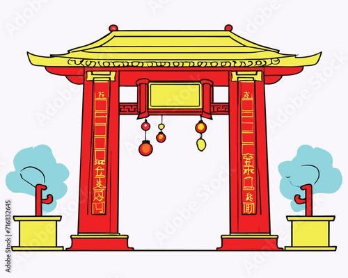 Happy China new year 2024, Red Chinese gate isolated simple background
