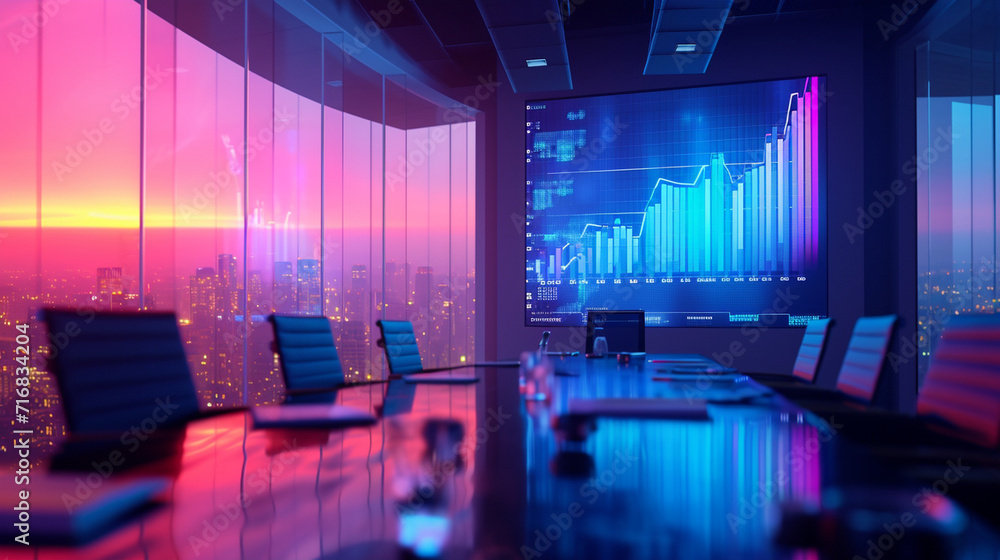 A holographic projection of a risk assessment chart in a meeting room, business, dynamic and dramatic compositions, with copy space A holographic projection of a risk assessment chart in a meeting room, business, dynamic and dramatic compositions, with copy space