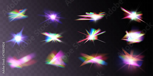 Light crystal shiny hologram bokeh. Set of transparent color effects.	
