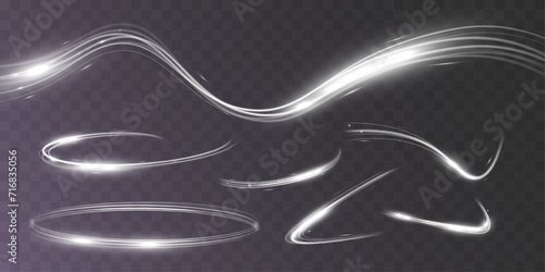 White blur trail wave,wavy silver line of light speed.Vector illustration.
 photo