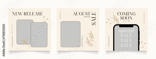 Social media template banner blog fashion sale promotion. fully editable instagram and facebook square post frame puzzle organic sale poster. brown beige vector background