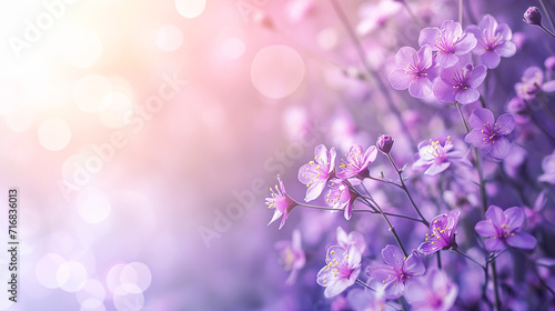  purple flowers with spring background. 