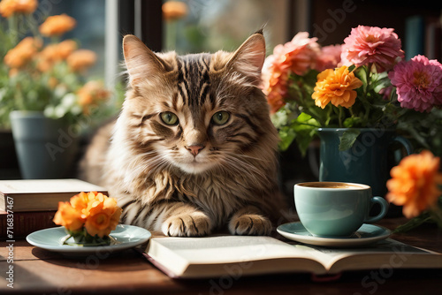 Purr-fect Sips: Cats, Coffee, and a Blooming Backdrop