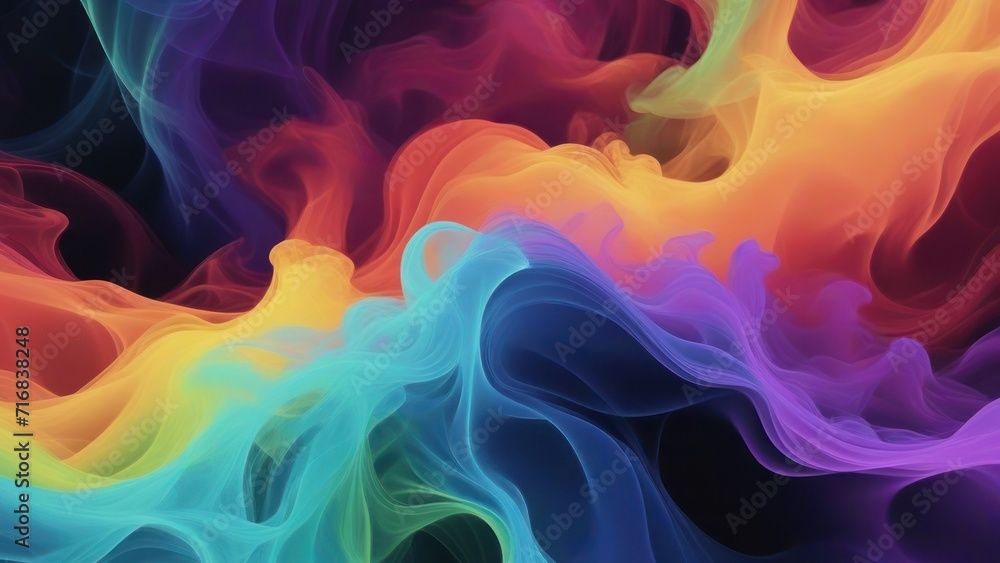 Multicolored illustration of picturesque full frame backdrop of abstract fantastic dense smoke of different shades.   generative, ai.