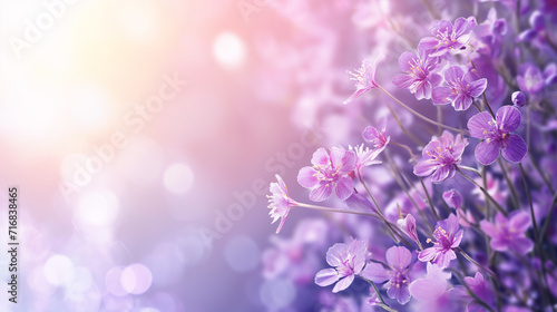  purple flowers with spring background. 