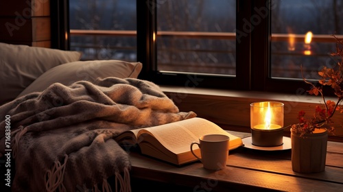 Cozy Winter Evening with Books  Coffee  and Warmth