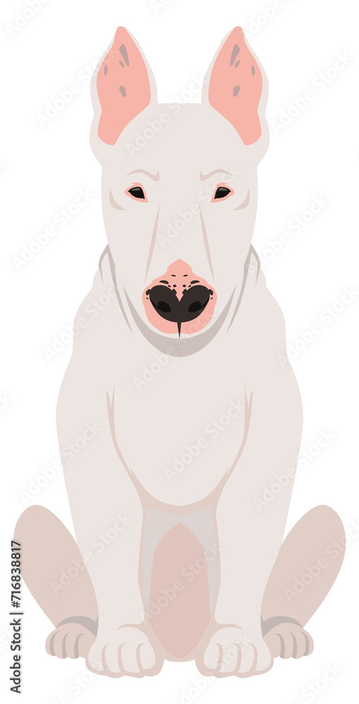 Bull terrier breed icon. Sitting cartoon dog