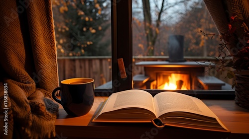 Cozy Winter Evening with Books  Coffee  and Warmth