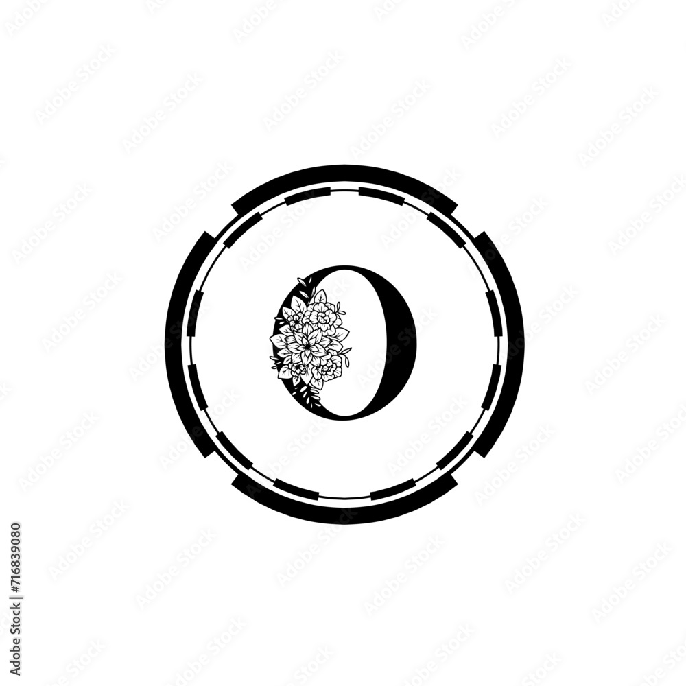 O letter logo vector design. O Icon eco black and circle concept template. O vector set of black eco letters logo with leaves. O alphabet of black leaves isolated on white background. Floral Alphabet.