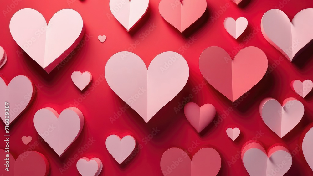 Paper cut hearts for Saint Valentines day cards on red background Paper cut hearts for Saint Valentines day cards on red background