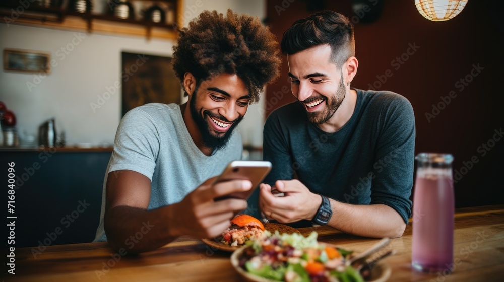 Nutrition and diet planning technology application for personalized meal plan, LGBTQ happy persons, smart modern lifestyle Nutrition and diet planning technology application for personalized meal plan, LGBTQ happy persons, smart modern lifestyle