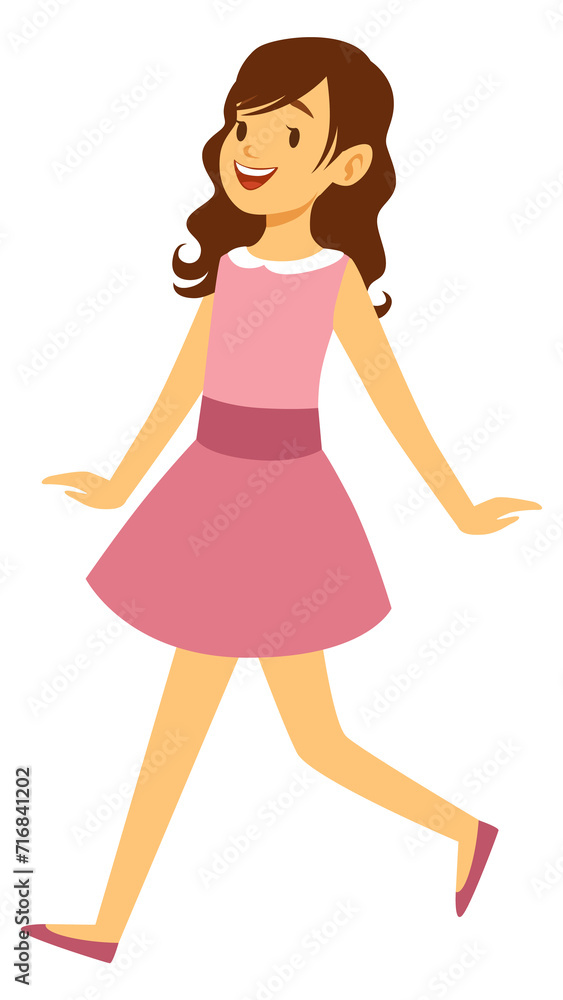 Pretty girl walking. Cute kid in pink dress Pretty girl walking. Cute kid in pink dress