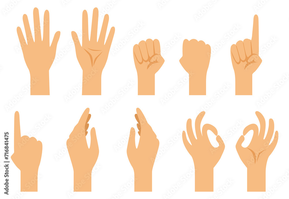 Hand gestures. Human palm various fingers set Hand gestures. Human palm various fingers set