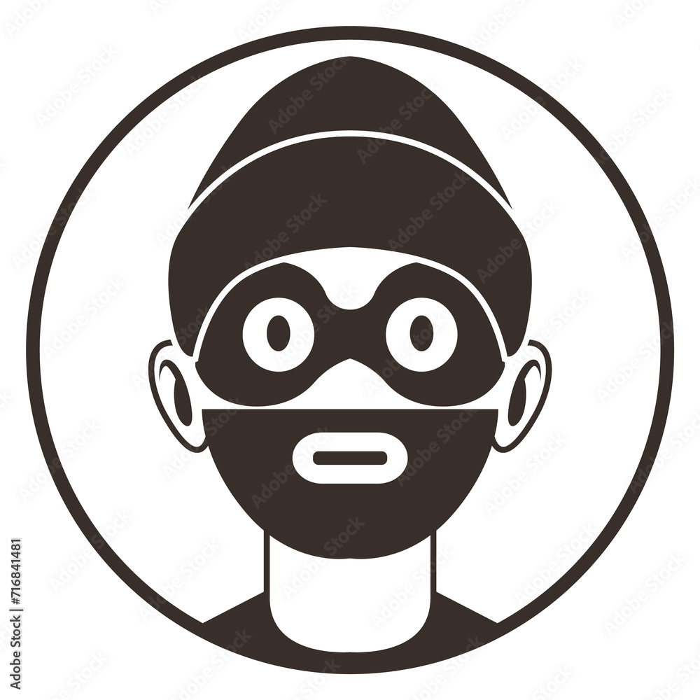 Criminal portrait. Round black icon. Danger man Criminal portrait. Round black icon. Danger man