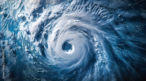 a satellite image of a hurricane in the ocean with a blue sky background and a white swirl in the center