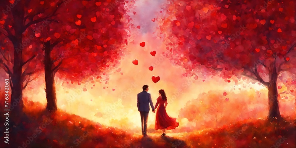 Illustration on the theme of a love story. Heart. Generative AI - obrazy, fototapety, plakaty 