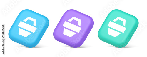 Shopping basket online store button commercial market checkout web app design 3d isometric icon
