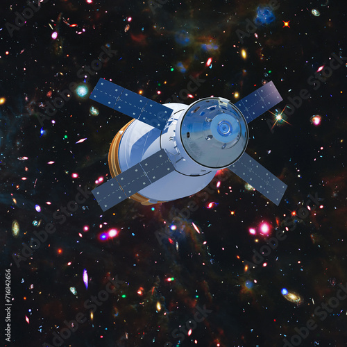 Spaceship in outer space. The elements of this image furnished by NASA.