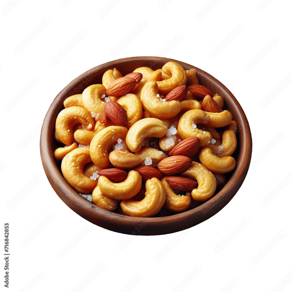 Cashew nut in bowl isolated on transparent background Ai generative.
