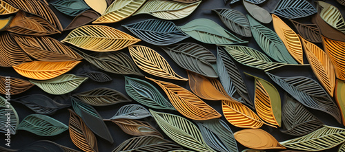 a fabric of colorful stripes is shown in this close up image, in the style of leaf patterns, dark green and amber, sculptural paper constructions, dark gray and amber, delicate paper cutouts photo