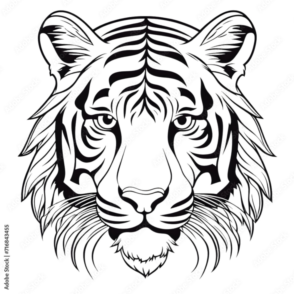 Tiger Coloring Book Page Illustration Art On Transparent Background Generative AI.