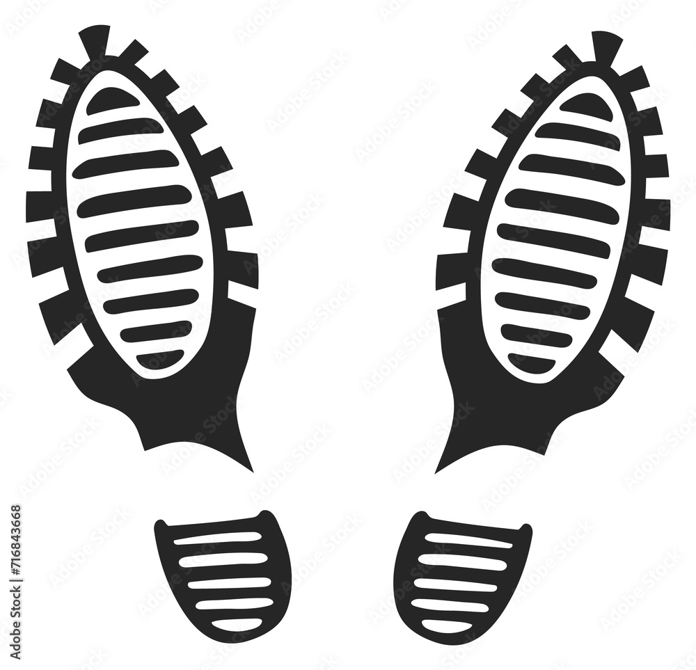 Boot black footprint silhouette. Human step mark Boot black footprint silhouette. Human step mark