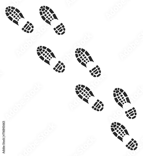 Footprint trail. Human step marks. Walk trace
