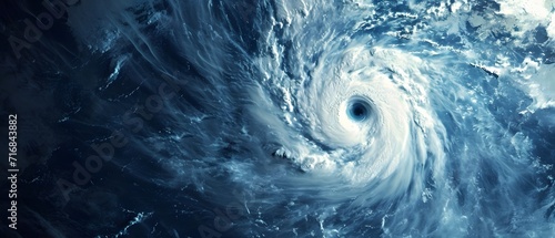 a satellite image of a hurricane in the ocean with a blue sky background and a white swirl in the center photo