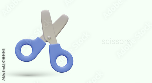 Children blue scissors with rounded ends. Safe stationery for kids