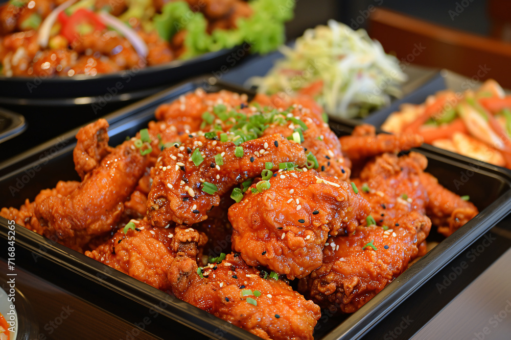 Delicious Korean fried chicken at a restaurant, tasty food Delicious Korean fried chicken at a restaurant, tasty food