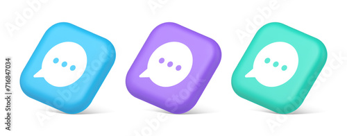 Think bubble chat button online dialogue social network communication 3d realistic isometric icon