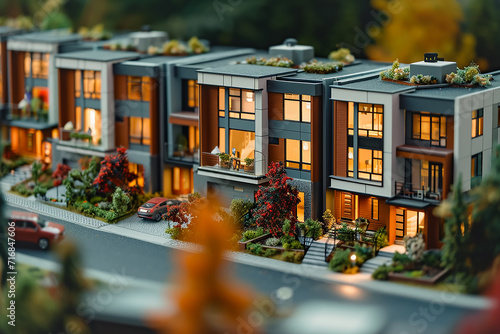 Modern generic contemporary style miniature model of townhouse neighborhood  photo