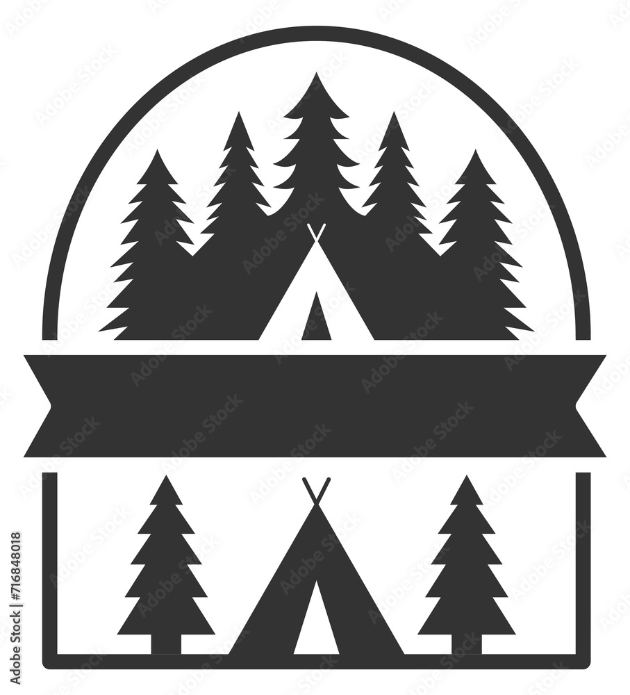 Obraz premium Wild forest camping badge. Black adventure club logo