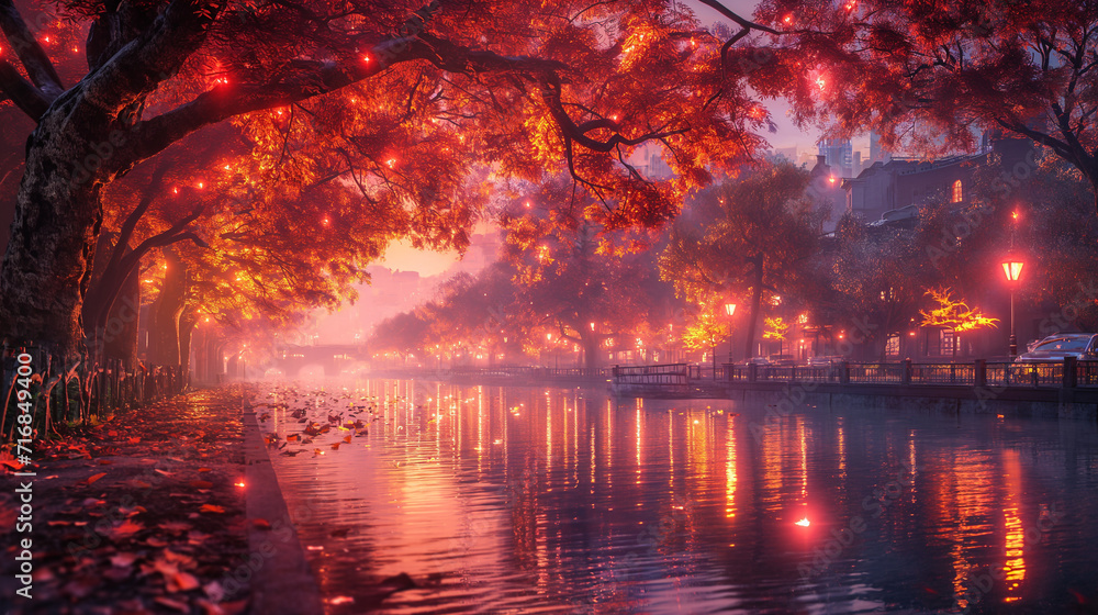 Autumn leaves, trees and paths. generative AI Autumn leaves, trees and paths. generative AI