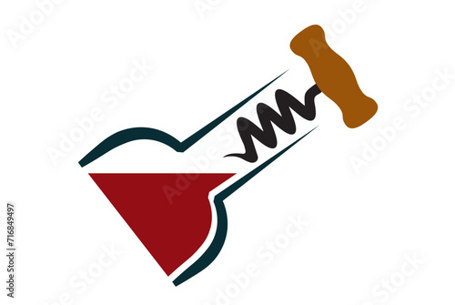 Wine bottle and corkscrew. Vector sign