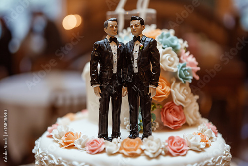 Two grooms on a wedding cake 