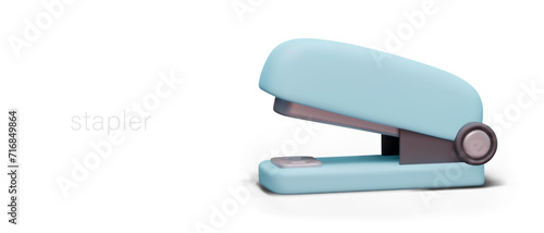 Realistic blue stapler with black details. Office professional stationery stapler