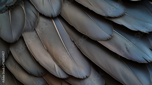 Grey bird feathers in close-up. Textured background with bird feathers